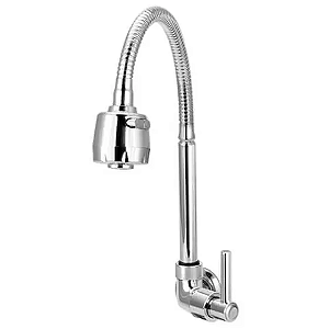 Torneira Gourmet Cozinha Parede Flexível 1/4 de Volta Chuveirinho Cromado